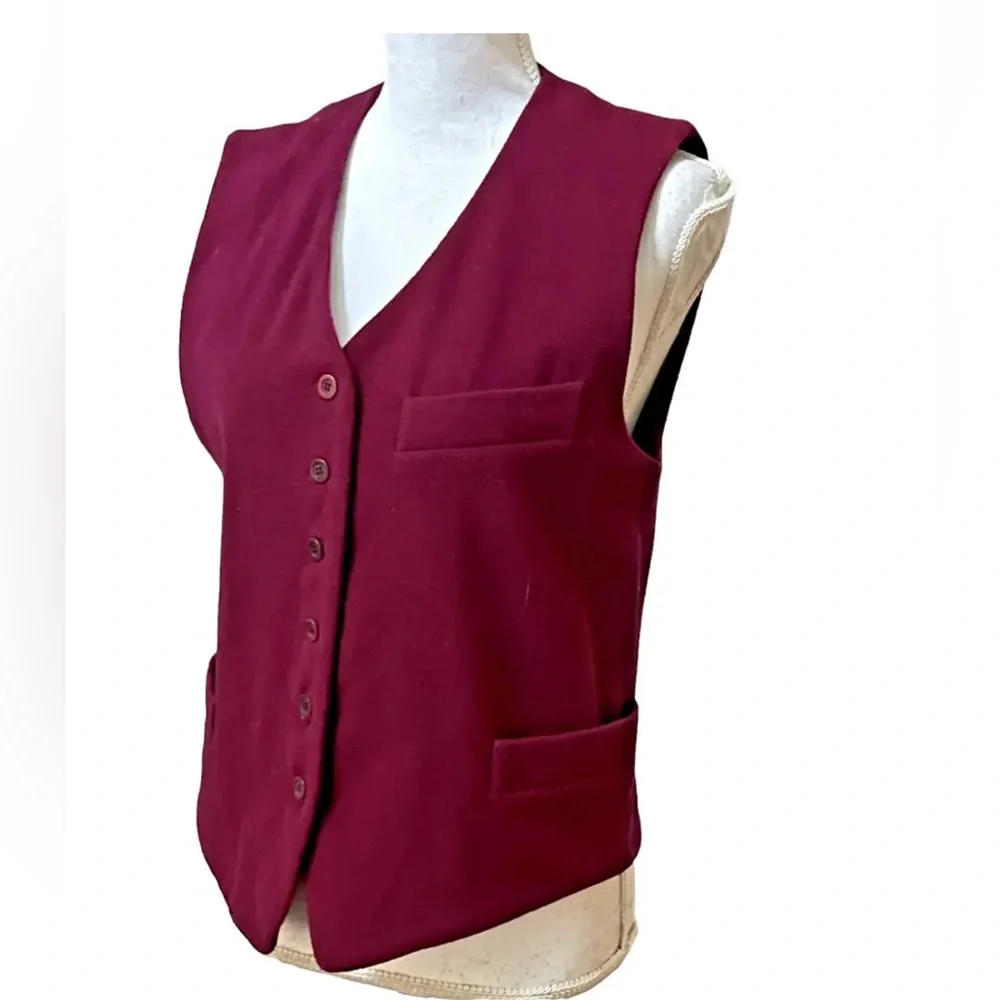 Vintage Ann Taylor Vest Jacket Wool Cashmere Blend USA Dark Red Size Small